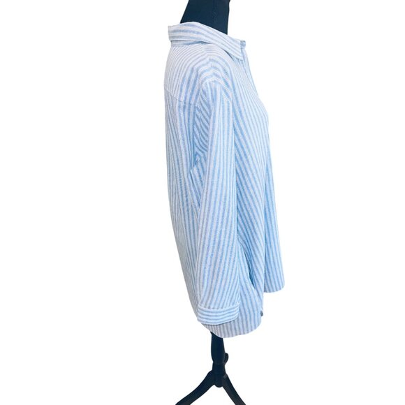 Jade Melogy Chambray Blue White Striped Jade XL Button-Up Long Sleeve Casual Top - Picture 4 of 10